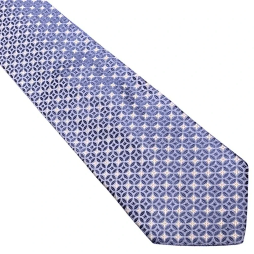 Jones New York Mens Blue White Geometric‎ Medallion 100% Silk Necktie USA Made